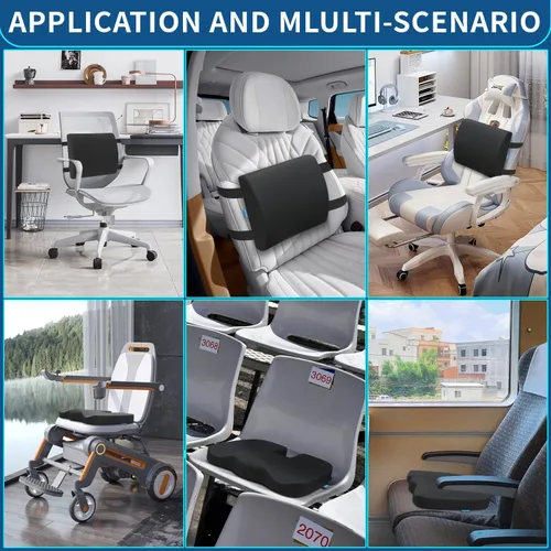 Miniatura 5 de Cojín de asiento de espuma viscoelástica y almohada de apoyo lumbar para silla de oficina, automóvil, silla de ruedas, almohadilla ortopédica