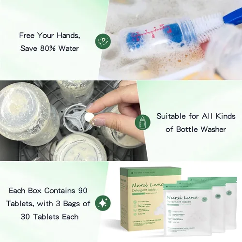 Miniatura 5 de Nursi Luna Tabletas de Detergente para Lavavajillas de Biberones de Todas las Marcas, 90 Unidades Fórmula Suave Tabletas de Detergente