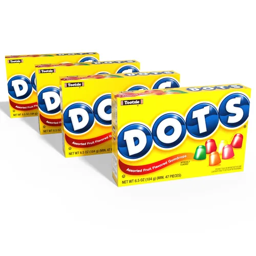 DOTS - Gumdrops dulces surtidos con sabor a frutas, caja de teatro de 6.5 onzas, paquete de 4