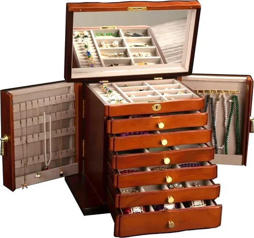 Joyero de madera, cajas de joyería para mujeres, caja de joyas y organizadores con colgador de collares, organizador de joyas, caja de