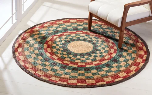 Miniatura 6 de HF by LT Esmeralda - Alfombra redonda de yute estampada de 5 pies, duradera, sostenible, tejida a mano y cosida a máquina, alfombra bohemia vintage