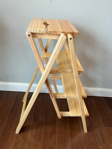 Miniatura 7 de Taburete escalonado, plegable de 4 o 3 escalones, portátil, hecho de madera maciza, tres colores disponibles (4 escalones negro)