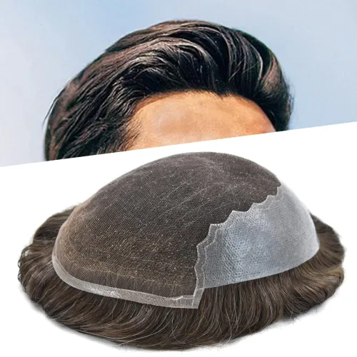 Miniatura 30 de Pieza de pelo Toupee para hombres Sistema de cabello real Sistema de encaje francés para hombre Toupee Sistema de reemplazo de pelo Protesis Capilar
