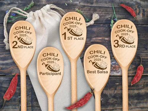 Miniatura 5 de Chili Cook Off Spoon Premio Personalizado Trofeo de Chili de Madera Premio Campeón de Cocina 1er 2do 3er Lugar Mejor Postre Personalizado Nombre