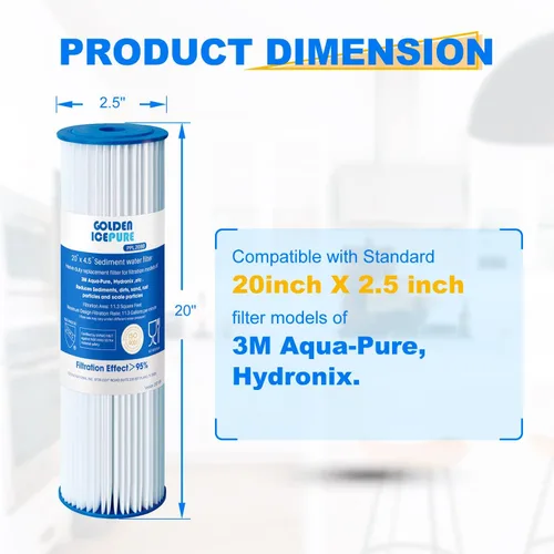 Miniatura 4 de GOLDEN ICEPURE Filtro de agua plisado de sedimentos para toda la casa de 5 micrones, de 20 x 4.5 pulgadas, compatible con ECP5-BB, AP810-2, HDC3001