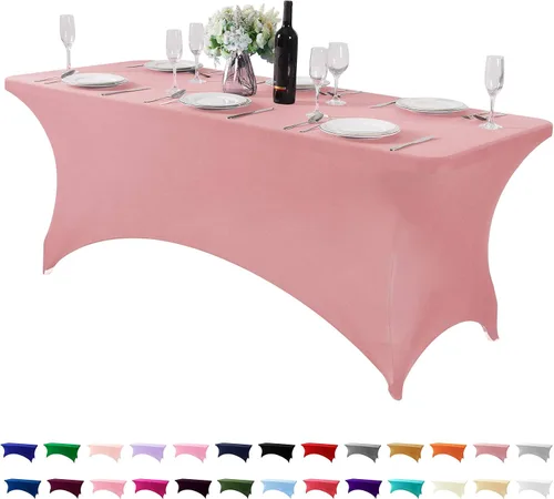 Miniatura 28 de Mantel de elastano para mesas de 4, 6 u 8 pies, mantel elástico universal ajustable para fiestas, banquetes, bodas y eventos - Verde manzana