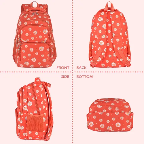 Miniatura 21 de goldwheat Mochilas impresas margaritas con paquete de almuerzo, estuche de lápices 3pcs, bolsa ligera resistente al agua para la escuela secundaria