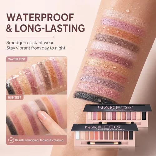 Miniatura 6 de Sulily Kit de paleta de sombras de ojos desnudas de 12 colores, paleta de sombra de ojos con pigmento ahumado mate mate con brillantina, paletas