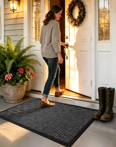 Miniatura 6 de Mibao Tapete para puerta delantera, resistente y duradero, tapete de bienvenida para interiores y exteriores, atrapador de suciedad, impermeable