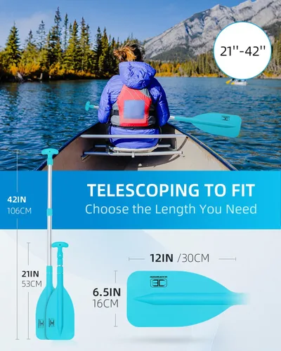 Miniatura 4 de OCEANBROAD Remo telescópico de emergencia de 21''-42'' (requiere ensamblaje)/26''-54'' eje de aluminio para kayak, navegación, piragüismo, tubing