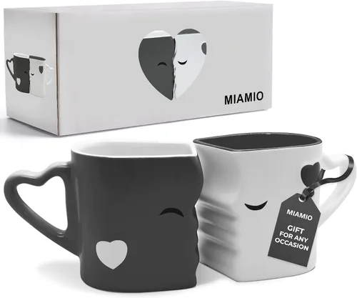 Miniatura 7 de MIAMIO - Juego de tazas de café/taza de besos para parejas de novia, de cerámica, con caja de regalo para bodas/cumpleaños/aniversario (negro)