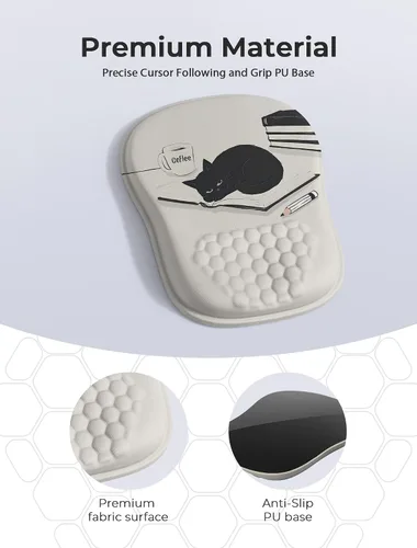 Miniatura 6 de Alfombrilla de mouse ergonómica con bonito diseño de gato negro, para aliviar el dolor del túnel carpiano, área de mouse 65% utilizable, 01 Lindo