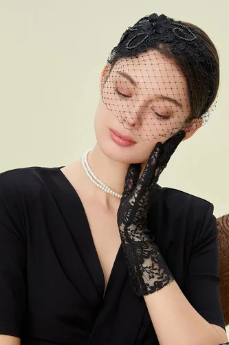 Miniatura 3 de BABEYOND Bridal Wedding Veil Fascinator Mesh Lace Headband Tea Party Flower Fascinator Funeral Hats for Women