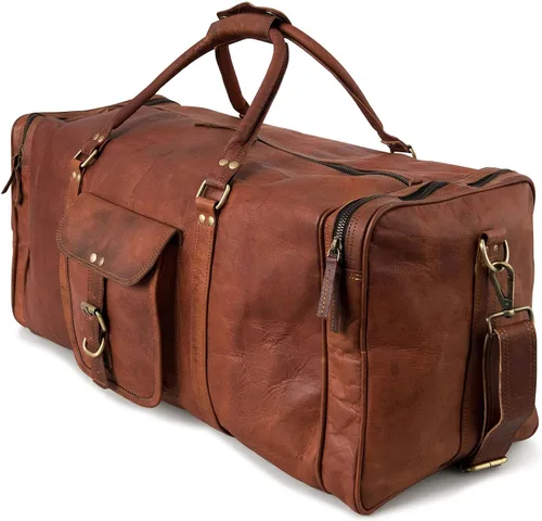 Berliner Bags Bolsa de lona de cuero vintage New York para viajes o el gimnasio, bolsa de noche para hombres y mujeres, marrón (Brown XL), Vintage