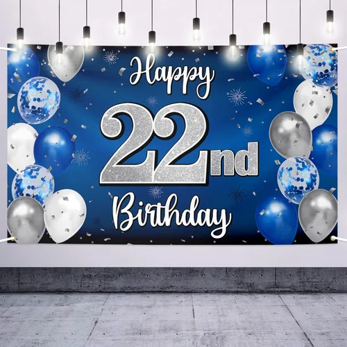Miniatura 74 de Decoraciones de Feliz 11º Cumpleaños, Globo Azul y Plateado Grande Pancarta de Fondo de Cumpleaños, Brindemos por Once Años Suministros de Fiesta