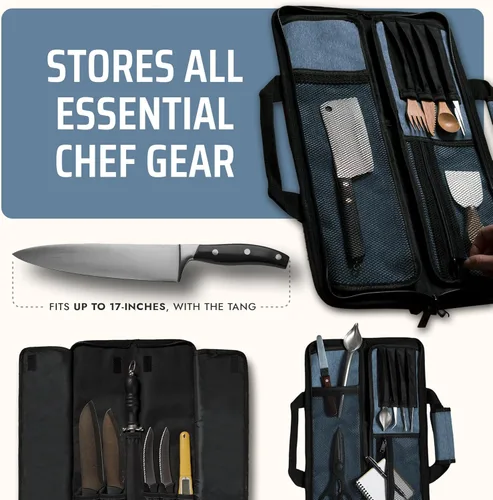 Miniatura 4 de Asaya - Bolsa enrollable para cuchillos de chef - 12 bolsillos para cuchillos y utensilios de cocina - Nylon ligero, duradero y resistente a manchas