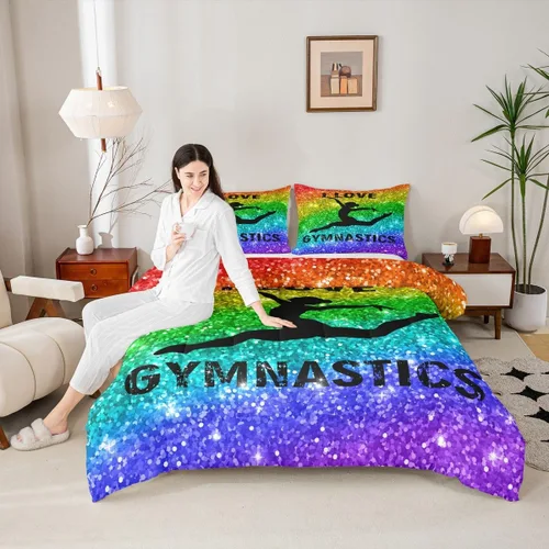 Miniatura 43 de Manfei - Juego de edredón para amantes de la gimnasia y la danza, tamaño individual, juego de ropa de cama romántica con diseño de cielo estrellado
