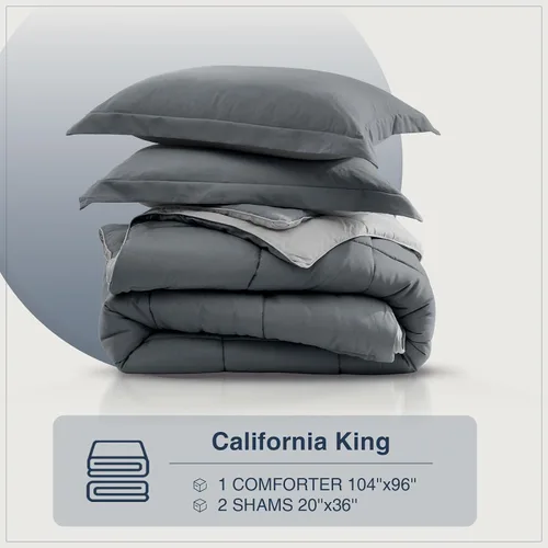 Miniatura 5 de satisomnia Juego de edredón tamaño California King, edredón gris tamaño California King, edredón de cama alternativo de plumón de 3 piezas, juego
