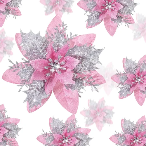 Miniatura 10 de 36 piezas de flores de Pascua artificiales con purpurina de Poinsettia para Navidad, flores de Poinsettia artificiales para bodas, decoraciones