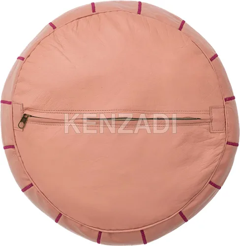 Miniatura 3 de Kenzadi Funda para puf otomano de cuero genuino cosida a mano en Marrakech por artesanos marroquíes, reposapiés, sin relleno (rosa claro por rosa)