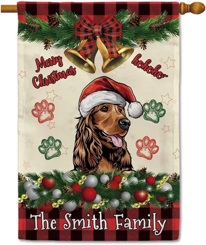 Miniatura 27 de Bandera de jardín de Navidad de 12.5 x 18 pulgadas, anillo de bola de Navidad para perro chihuahua, campana, corona, bandera de búfalo rojo, a
