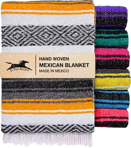 Miniatura 9 de El Paso Designs Manta de yoga mexicana – Colorida manta falsa serape para yoga, playa, picnic, silla de montar o decoración del hogar – Manta Azul