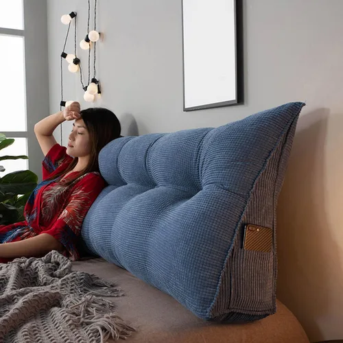Miniatura 3 de Almohada triangular de cuña, respaldo de cabecera de vellón, cojín grande para reposo en cama, almohadas de lectura, almohada de apoyo de Azul