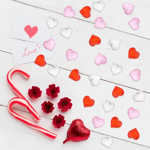 Miniatura 4 de 100 adornos de corazones acrílicos 3D, mini cuentas de cristales transparentes, rojos y rosados, jarrón disperso de mesa, manualidades para el día