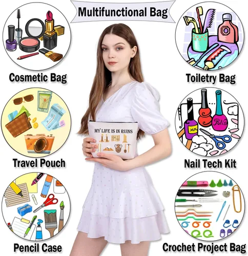Miniatura 5 de BDPWSS Regalos de arqueología para mujeres, regalo de arqueólogo, My Life Is In Ruin, divertida bolsa con cremallera de arqueología, Mi bolsa