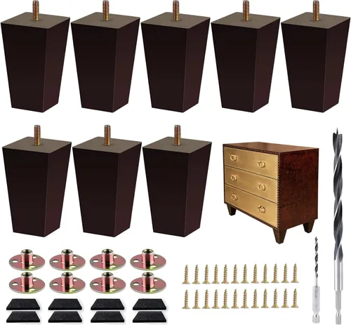 Miniatura 9 de Juego de 4 patas de sofá cuadradas para cama, patas de repuesto de madera de 2 pulgadas para muebles, color marrón oscuro