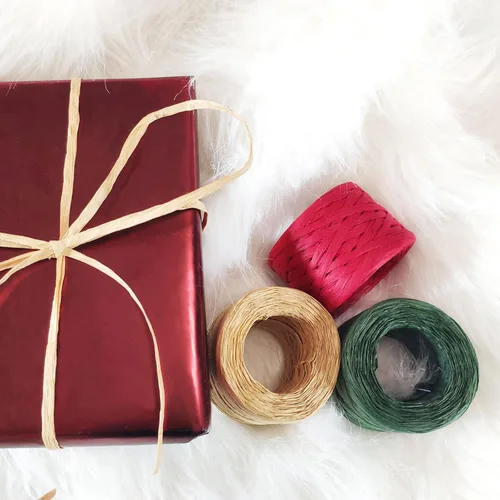 Miniatura 4 de 3 Rollos de Cinta de Rafia Roja y Verde Kraft de 1/4" por 150 Metros, 50 Metros Cada Rollo, Cordel de Papel de Embalaje para Navidad