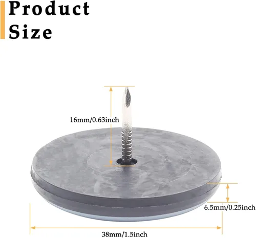 Miniatura 2 de 16 deslizadores de 1-1/2 pulgadas para clavos de muebles, protectores de suelo de PTFE para sillas autoadhesivas para muebles para suelos de madera