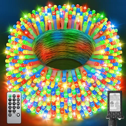 Miniatura 25 de 380 luces LED de Navidad de 125 pies, guirnalda de luces para exteriores, impermeables, temporizador y memoria, 8 modos regulables, para árbol