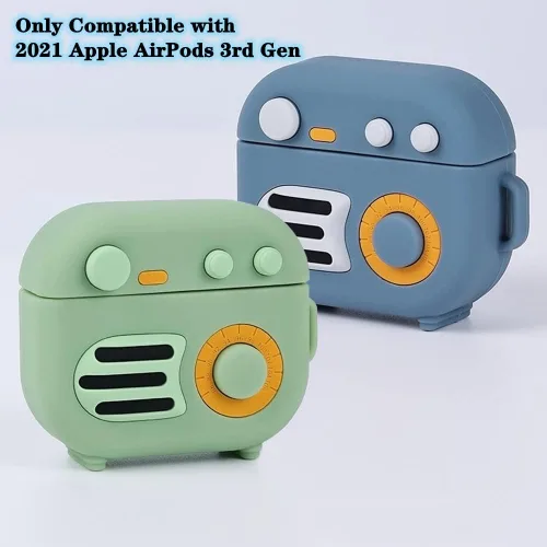 Miniatura 2 de KAIJIA - Bonita funda para Apple AirPods 3ª generación 2021 con llavero, divertido diseño de radio retro de dibujos animados en 3D, funda protectora