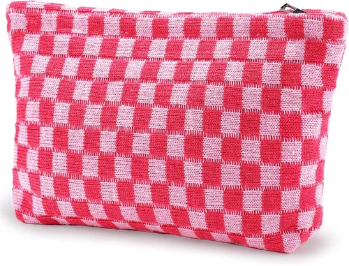 Miniatura 8 de ZLFSRQ Bolsa de maquillaje a cuadros para mujer, de gran capacidad, color negro, juego de bolsa de cosméticos de viaje, bolsa de maquillaje