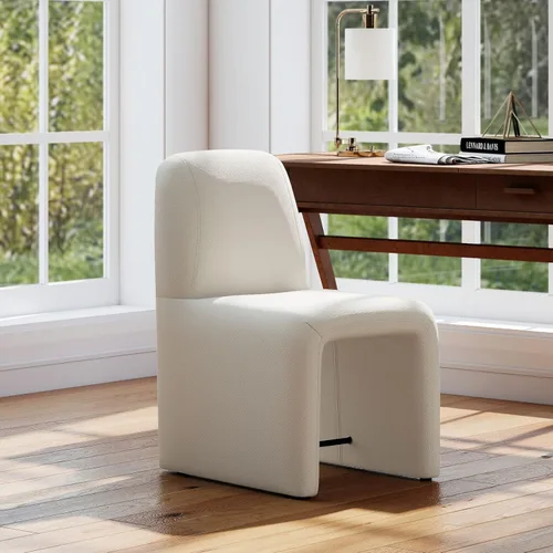 Miniatura 22 de Hyfirm Juego de 2 sillas de comedor tapizadas negras, sillas escandinavas Parsons sin brazos de tela Boucle con cojín de asiento de felpa