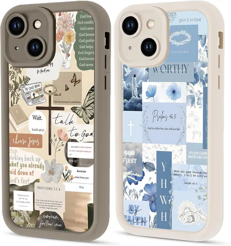 Miniatura 18 de Paquete de 2 fundas protectoras para iPhone 13 de 6.1 pulgadas con versículo bíblico de Jesús y cruz cristiana floral, para mujeres y niñas, funda