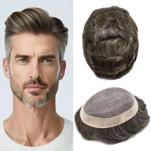 Miniatura 27 de Toupee - Sistema de reemplazo de cabello humano para hombre, encaje mono fino, duradero, línea capilar natural para hombre, pieza de cabello NPU