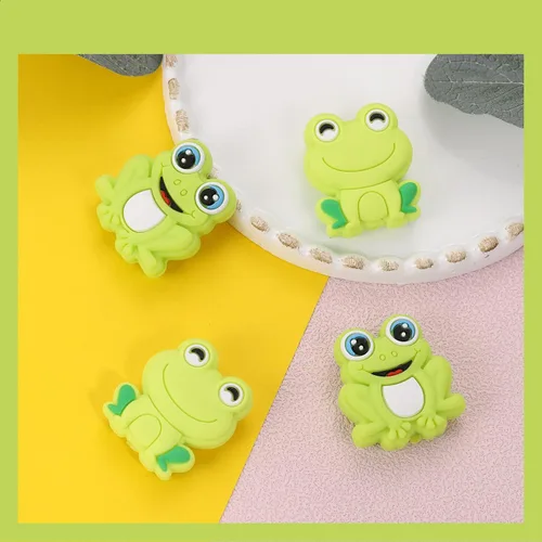 Miniatura 5 de 10 Piezas Cuentas de Silicona de Animales - Lindas Cuentas a Granel DIY para Manualidades, Bolígrafo, Correas de Teléfono, Colgantes de Bolsa (Rana)