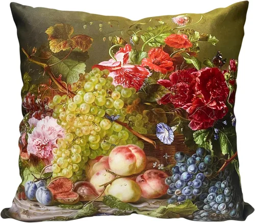 Miniatura 23 de Funda de cojín floral ligera de lujo, 18 x 18 pulgadas, pintura al óleo retro victoriana de doble cara, fondo negro, flor vibrante, funda de cojín