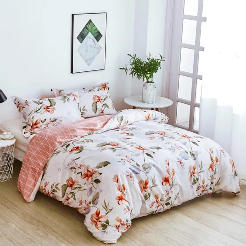 Miniatura 2 de OAITE - Juego de funda de edredón de 100% algodón con patrón floral, juego de ropa de cama suave que incluye 3 piezas