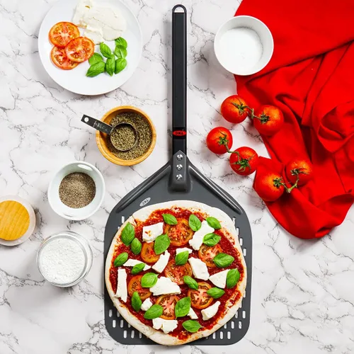 Miniatura 6 de TKC Pala Perforada para Pizza - Volteador de Pizza de Metal de 12 pulgadas compatible con Hornos Ooni, Uso Interior y Exterior, Mango Duradero