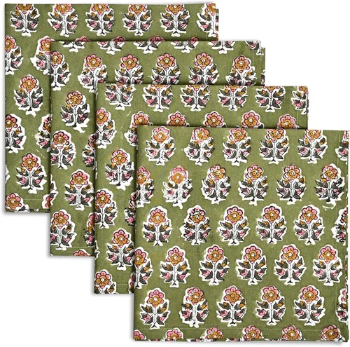 Miniatura 24 de Servilletas de tela CPC 100% algodón Juego de 4 servilletas reutilizables, servilleta de cena floral de bloque de impresión india, servilleta