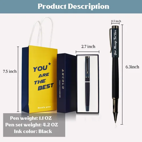 Miniatura 7 de Ancolo Bolígrafos de rodillo personalizados, punta media, con caja de regalo, tarjeta de regalo, bonito regalo de recuerdo, grabado con tu