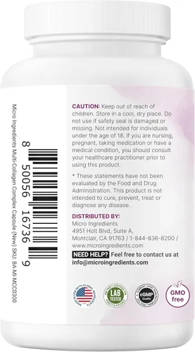 Miniatura 8 de Micro Ingredients Píldoras de colágeno múltiple para mujeres y hombres, 240 cápsulas Tipo I, II, III, V, X Péptidos proteicos hidrolizados