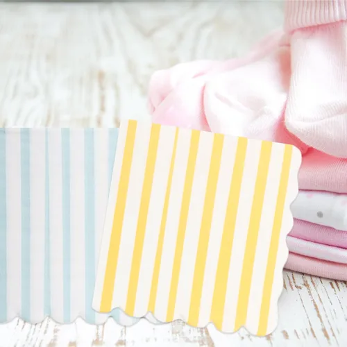 Miniatura 6 de Tenceur Paquete de 100 servilletas festoneadas en colores pastel con rayas mixtas de helado de 5 x 5 pulgadas, servilletas de papel desechables