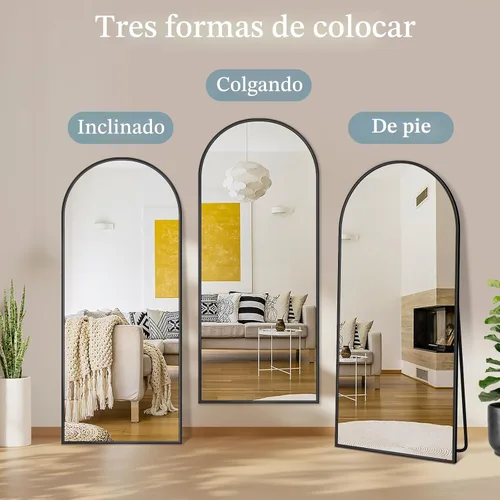 Miniatura 6 de Espejo de cuerpo entero con soporte, espejo arqueado de 58 x 18 pulgadas, espejo grande con marco de aluminio para colocar de pie, colgar o apoyar