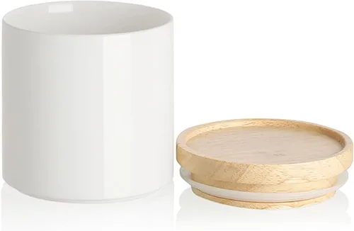 Miniatura 78 de Sweejar Kitchen Canisters - Tarro de cerámica para almacenamiento de alimentos, recipientes apilables con sello hermético y tapa de madera