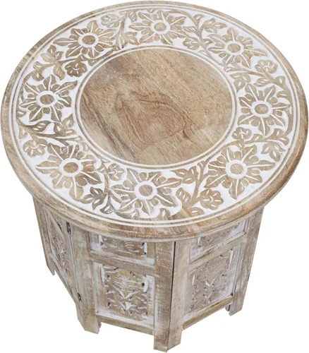 Miniatura 7 de Mesa auxiliar en madera de mango - Mesa auxiliar de madera maciza artesanal, mesa de acento tallada para decoración de sala de estar, dormitorio