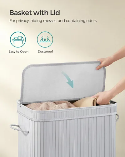 Miniatura 4 de SONGMICS Cesta de ropa sucia con tapa, Cesta de bambú para ropa sucia, Cesta de lavandería extraíble lavable a máquina, con asas, 26.4 galones